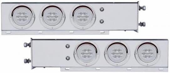 United Pacific 63777 Light Bar, Rear, Glo Light, Deluxe, Stainless Steel, Spring Loaded, w/ 3.75" Bolt Pattern, Stop/Turn/Tail Light, Red LED, Clear Lens, w/Chrome Bezels & Visors, 21 LED Per Light