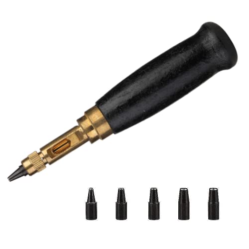 Adjustable Japanese Screw Hole Punch,Precision Durable Hole Punch Tool Screw Hole Puncher with Wood Handle,6 Tips Sizes:1.5mm,2mm,2.5mm,3mm,3.5mm,4mm for Sewing Leather Paper Bookbinding Tool (black)