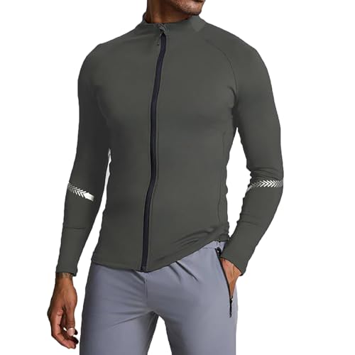 Maillot de ciclismo para hombre, transpirable y de secado rápido, de manga larga, con cremallera, corte ajustado, camiseta de ciclismo, camiseta de ciclismo, para primavera y otoño, gris, XL