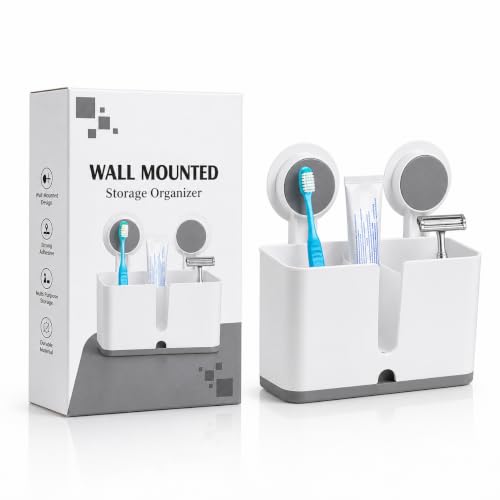 Image of SHALVI Plastic Tooth Brush Holder for Bathroom | Toothbrush Holder Wall Mount | Brush Holder for Bathroom | Toothbrush Holder for Electric Toothbrushes, Toothpaste & Makeup Brush Holder, White