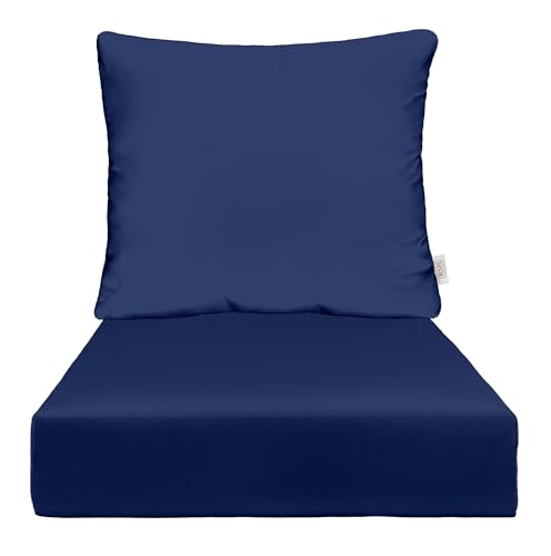 RSH DECOR: Deep Seating Cushion with Pillow Back | 24” x 24” Seat | All-Weather Spun Fabric | Water and Fade-Resistant | Outdoor Chair Cushion Set for Patio Furniture | Navy Blue