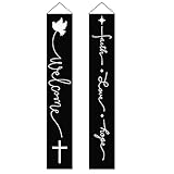 Faith love hope Front Door Banner Christian Welcome Spring Hanging Banner Porch Sign Indoor Outdoor Home Wall Holiday Party Decor 12 x 72 Inch