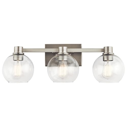 Image of Kichler Harmony 24.5 inch Vanity Light in Brushed Nickel, 3-Light Traditional Bathroom Vanity with Clear Glass, (24.5 inch W x 8.25 inch H), 45894NI