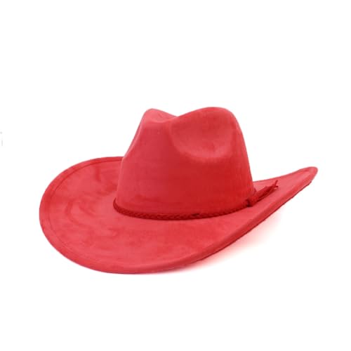 Image of Western Cowboy Hat for Women Men Classic Fedora Hats Wide Brim Suede Cowboy Hat for Women with Buckle Belt