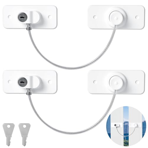 AiQInu 2 Pezzi Lucchetto per Frigorifero con Chiavi, Blocca Finestra Bambini con Adesivo o Vite, Bambini Lucchetto Armadio per Frigorifero, Lavatrice, Mobile, Finestra
