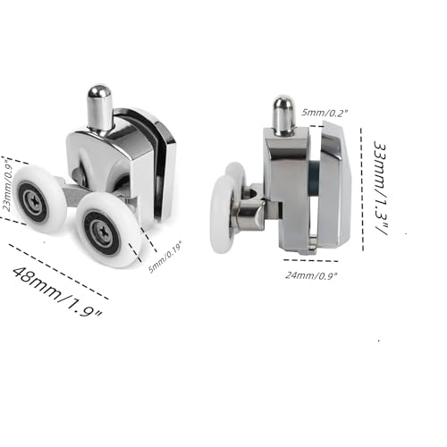 Image of Shower Door Rollers Replacement 4 Pcs Zinc Alloy Wheels 23mm with Anti Collision Block and Screws for Curved and Glass Doors
