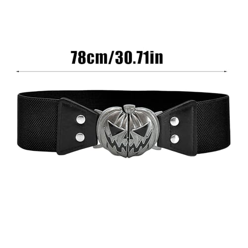 Halloween Pumpkin Belt, Elastic Waist Belt, 30.71 Inches Silver Split Buckle Fastening, Trendy Dress-Up Cincher, Festive2