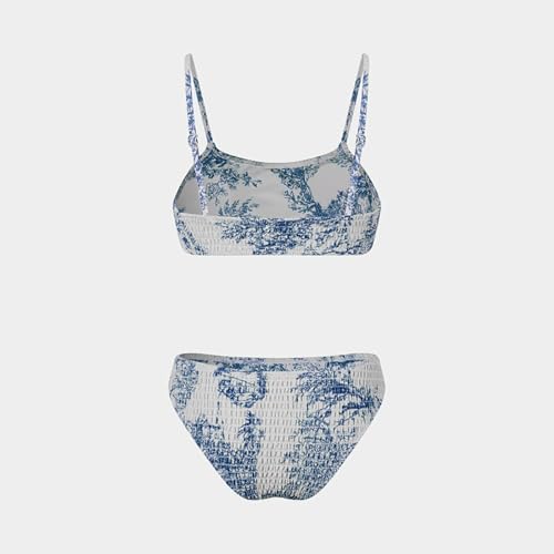 Akklian Girl's 2 Piece Floral Print Bikini Sets Spaghetti Straps Wireless Smocked Bathing Suit Mid Waisted Bottom Swimsuit3