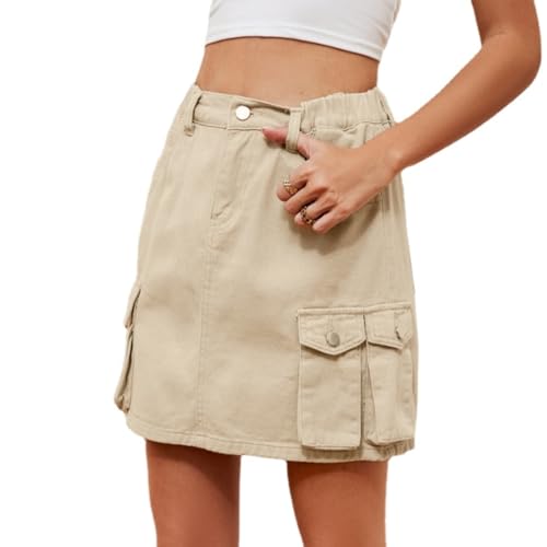 POHADON Women's Mini Jean Skirt Cargo Skirt 2025 Trendy Y2k Denim Skirt Relaxed Skirts for Summer with Pockets