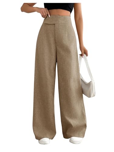 OYOANGLE Women's High Waist Wide Leg Pants Work Office Business Trousers Loose Fit Casual Long Pants