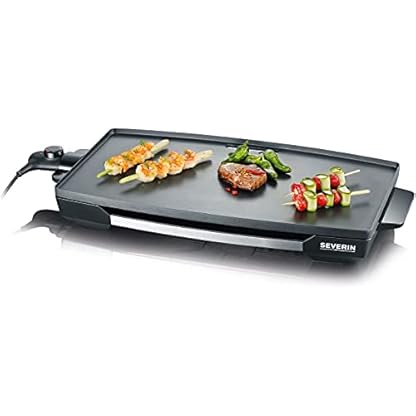 SEVERIN Tischgrill für Fleisch, Fisch und Gemüse, XXL Teppan Yaki Platte mit Antihaftbeschichtung, Elektrogrill mit Fettauffangschale und Temperaturregler, schwarz, KG 2397