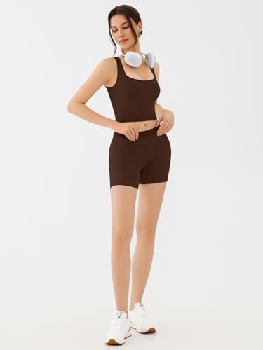 REORIA Matching Workout Sets for Women 2 Pieces Sleeveless Ribbed Crop Tank Mid Waist Shorts Lounge Yoga Outfits Active Wear3