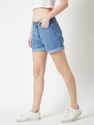Image of Miss Chase Women's Relaxed Fit Mid Rise Highly Distressed Regular-Length Denim Shorts