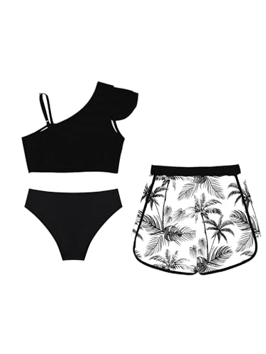 Moily Kids Girls 3 Piece Swimsuit Bikini Tops with Briefs Shorts Tropical Print Tankini Bathing Suit Beachwear4