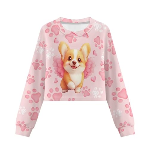 Sweatshirts for Girls Cropped Pullover Top Long Sleeve Crewneck Sweatshirt Tee Shirts Kids Teens Fall Clothes