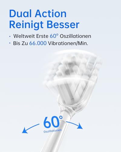 Laifen Wave elektrische Zahnbürste, Oszillation & Vibration Elektrische Schallzahnbürste für Erwachsene mit 3 Bürstenköpfen, IPX7 Wasserdicht Wiederaufladbar Reisezahnbürste (Superhelles Weiß) – Bild 3