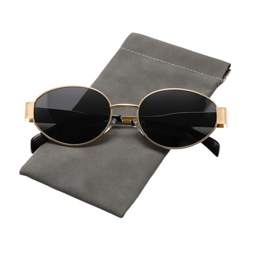 Retro Oval Sunglasses for Women Men - Trendy Polarized Sun Glasses Classic Metal Frame Shades