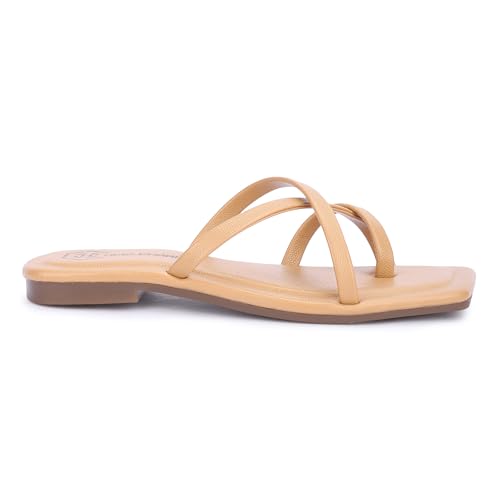 Image of Women's Strappy Slide Sandals, Square Toe, Casual Flat Slippers TPU Sole Comfortable Slip-On Flats for Casual & Dressy Looks