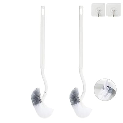 Ryhiac 2 Pack Curved Toilet Bowl Brush Without Holder for Bathroom, Compact Toilet Brush Durable Under The Rim Household Deep Cleaning Brushes (White Toilet Brush Without Holder)