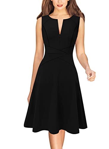 VFSHOW Womens Front Zipper Slim Wear to Work Business Office A-Line Skater Dresses Crisscross Waist Professional Career Church Fit and Flare Dress (Black, Large) 10305 BLK L