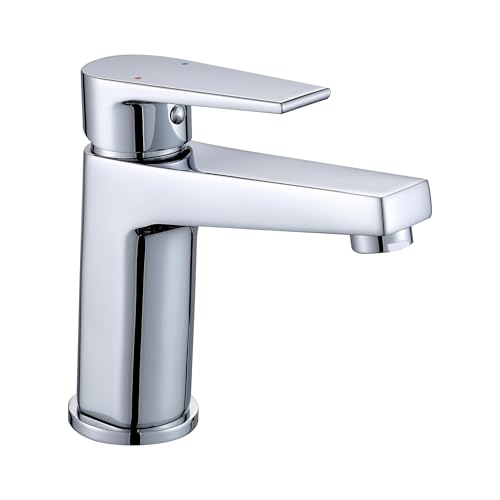 Florenta Wasserhahn Bad Messing Einhebel-Waschtischarmatur mit 50cm Anschluss, Chrom Einhandmischer Waschbecken Armatur Badarmatur Mischbatterie Waschtischmischer mit Auslauf Höhe 95MM für Badezimmer