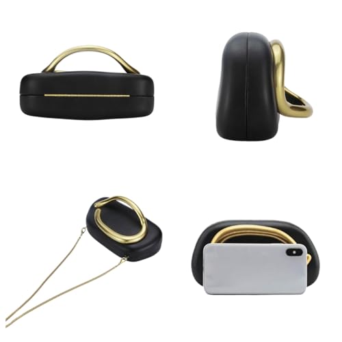 Image of Women PU Leather Metal Handle Handbag Trendy Commuting Compact Stone Purse Hand-held Causal Shoulder Clutch Bag