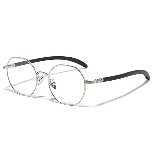 Gafas de Lectura de Titanio poligonales con Estilo Retro para Hombres y Mujeres, lectores de computadora con Bloqueo de luz Azul y Brazo de Madera (Color: Negro, tamaño: 2,75x)
