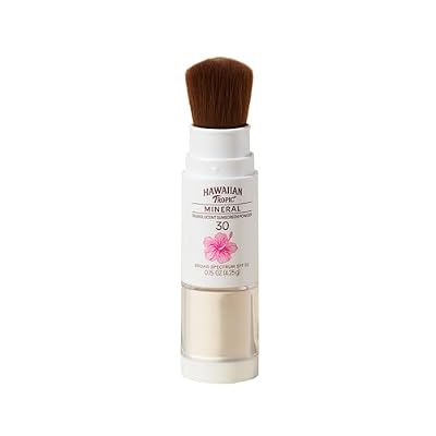 Hawaiian Tropic Mineral Powder Sunscreen Brush SPF 30 | Beach Essentials, Zinc Oxide Mineral Sunscreen Powder SPF, Face Sunblock Travel Size, Brush On Sun Screen Protector for Face and Body, 0.15oz