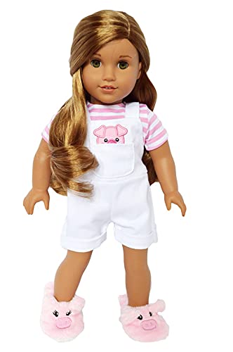 MBD18 Inch Doll Clothes- Piggy Overalls with Slippers- Fits 18 Inch Fashion Girl Dolls