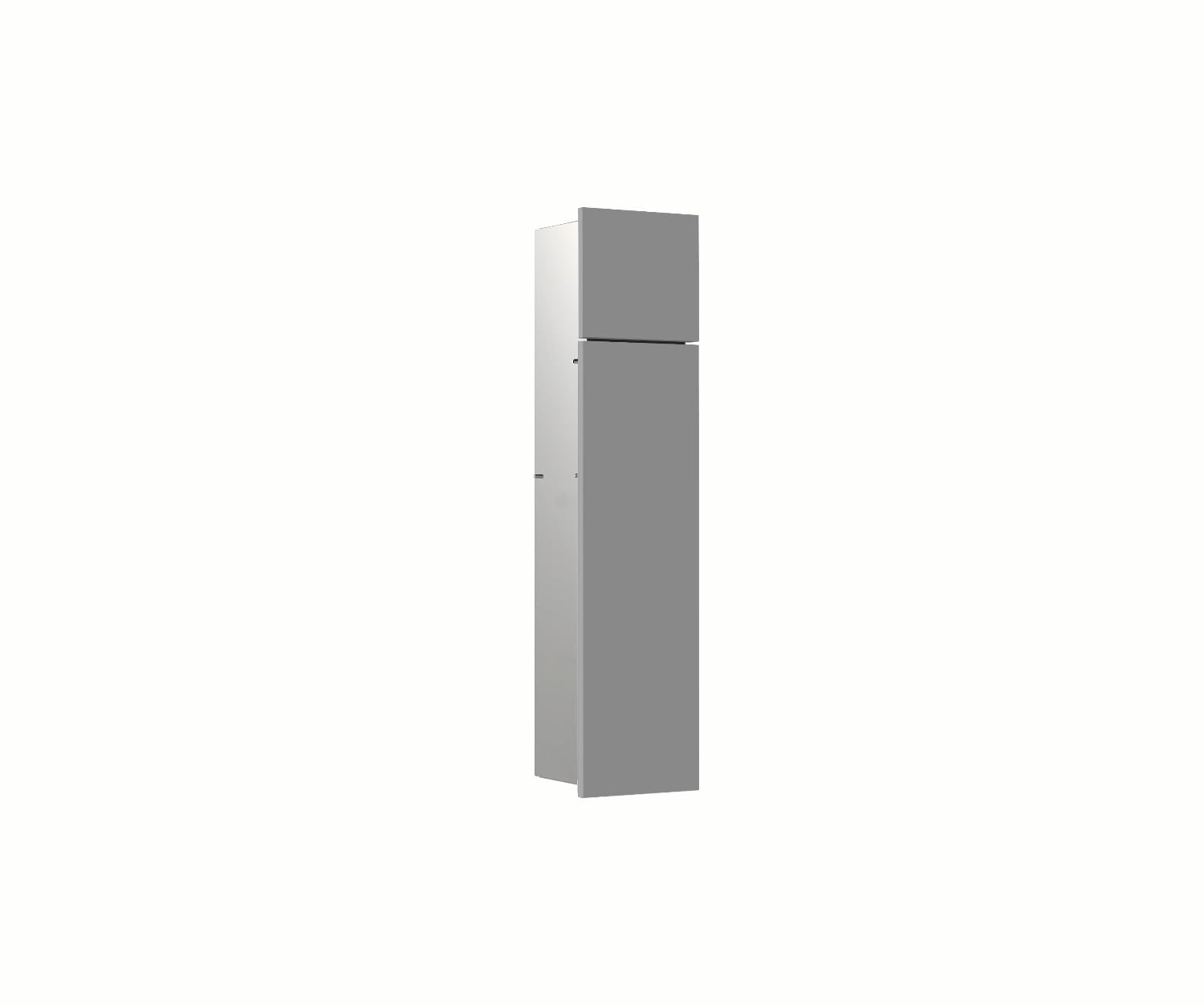 Emco Asis Pure Flush-Mounted Toilet Module, Bathroom Cabinet as Toilet Brush and Toilet Roll Holder with Extra Compartment, Tall Cabinet with Push to Open Function and Right Stop, Matt Grey