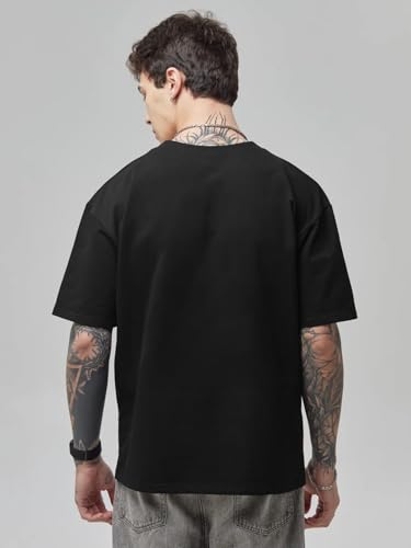 Image of LEOTUDE Oversized Half Sleeve Cottonblend Graphic Print Round Neck Drop Shoulder Baggie Tshirt for Man (Color Black)