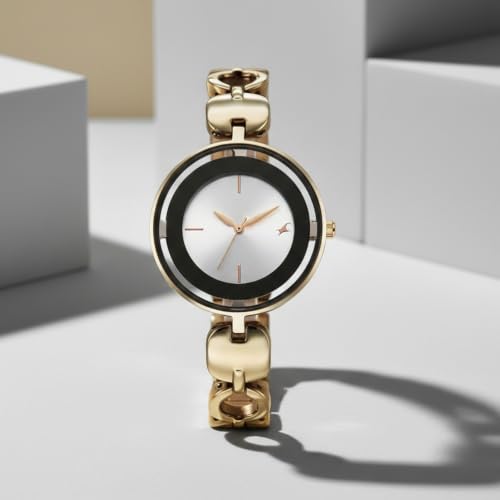 Image of Fastrack Chrome K Quartz Analog with Silver Dial Titanium Brass Solid Strap Watch for Women - 6237QM04