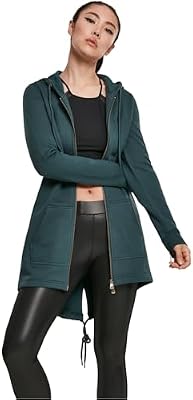 URBAN CLASSICS Ladies Sweat Parka, chaqueta larga con capucha, sudadera con cremallera, apertura delantera, distintos colores, tallas XS - 5XL