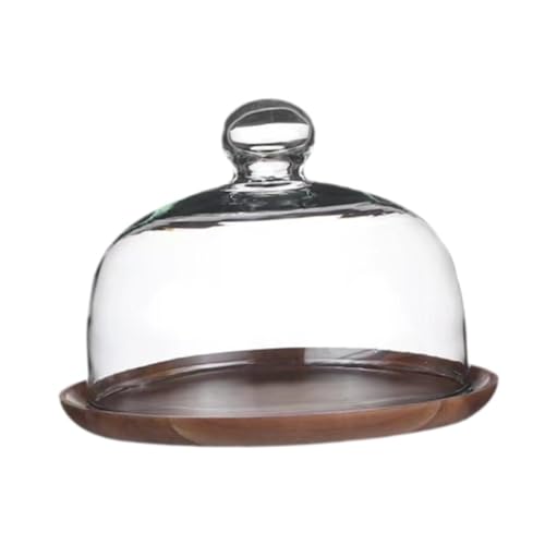 SiaBiced Suporte de madeira para bolos com cúpula, bandeja para servir bolos e frutas, suporte para sobremesas, tampa de 18 cm