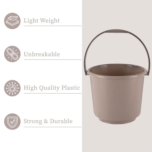 Image of Kuber Industries 2 Pcs Compact Size Plastic 5 Litre Bucket for Kitchen, Cleaning & Water Storage - Small Lightweight and Easy to Carry Utility Bucket Ideal for Mopping - Plain - Brown