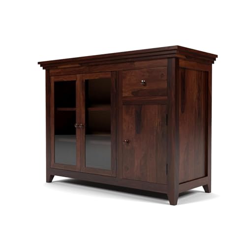 Image of Wood Kitchen Cabinet with Acrylic Glass Door, Storage Cabinet Racks, Home Kitchen Furniture, Crockery Rack, Display Unit, Wooden Chest of Drawers, (Walnut Finish)