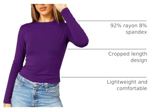 Image of Abardsion Women's Slim Lightweigh Long Sleeve T Shirts | Fall Clothes 2026 Casual Basic Crewneck Going Out Crop Tops Y2K