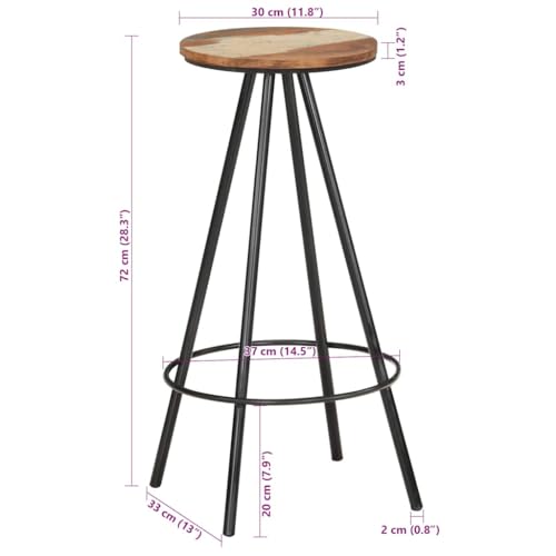 Tabourets de bar en bois massif et acier Mangloder 30 x 76 cm - 3