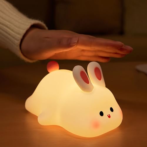 Image of Big Face Rabbit Silicone Night Light for Kids| Cute Bunny LED Lamp, Rechargeable with USB Cable, 7 Color Changing Bedside Night Lamp for Kids, Baby & Bedroom Decor