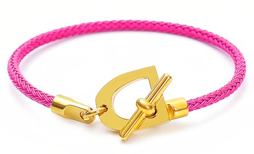 FOMCORT Bracelets Fashion for Men Women Cuff Bracelet, Charm Bracelet Titanium Steel 18K Gold Plated Bracelet Love Wire Rope Bracelets, Women's Gift Jewelry (Rosy)