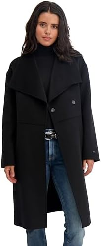 T Tahari Women's Isabelle Asymmentrical Wool Coal with Belt