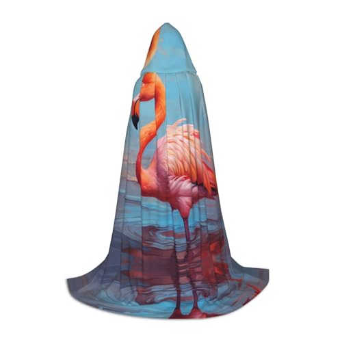 POEZJZW Capa larga con capucha con patrón de flamencos, para Halloween, cosplay, unisex, talla M