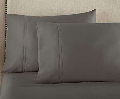 Pure Parima Egyptian Cotton Pillowcase Set, Extra-Long Staple, Double Hem-Stitched, Side Envelope Enclosure, 2 Pillowcases, All Natural (Charcoal, King)