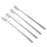 Honbay 4PCS Stainless Steel Long Handle Square Ice Cream Coffee Dessert Tea Mixing Spoon for Home and Party (6.7Inch)
