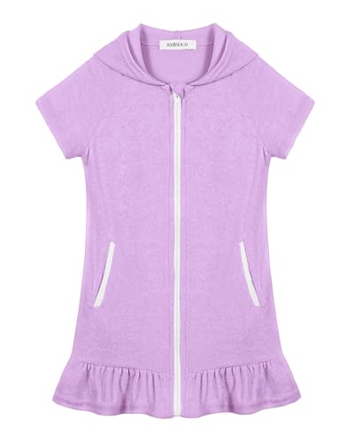 Image of Bsubseach Girls Swimsuit Coverup Terry Zip-Up Ruffle Bathing Suit Cover Up