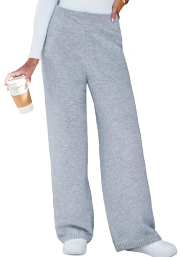 CUPSHE Women’s Knit Pants Wide Leg High Waist Casual Lounge Stretch Cozy Trousers Fall Winter Grey M