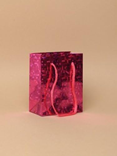 12 Pack Gift Bags Holographic Foil Party Weddings Presents Christmas Bulk Buy (Pink Mini H10xW8xD4.5cm)