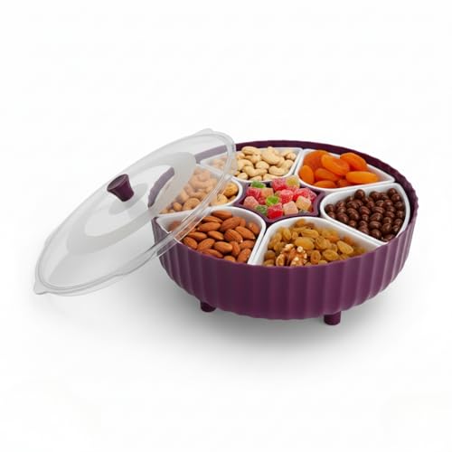Image of KEATON Rotating Masala Dabba, 360 Easy Rotation, 7-Compartment Spice Organizer, Transparent Lids (Purple)