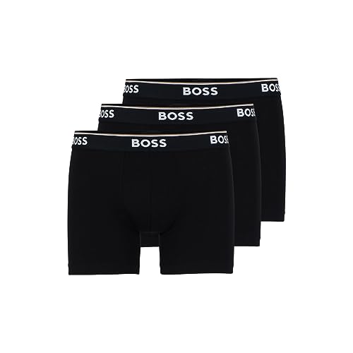 BOSS Herren Power Boxershorts mit Auffälligem Logo, 3er-Pack Retroshorts, Ebenholz Schwarz, Large