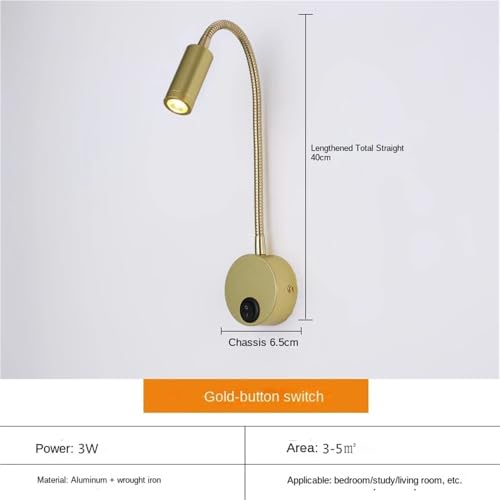 Lámpara de lectura LED dorada para el cabecero del dormitorio con flexo ajustable 3